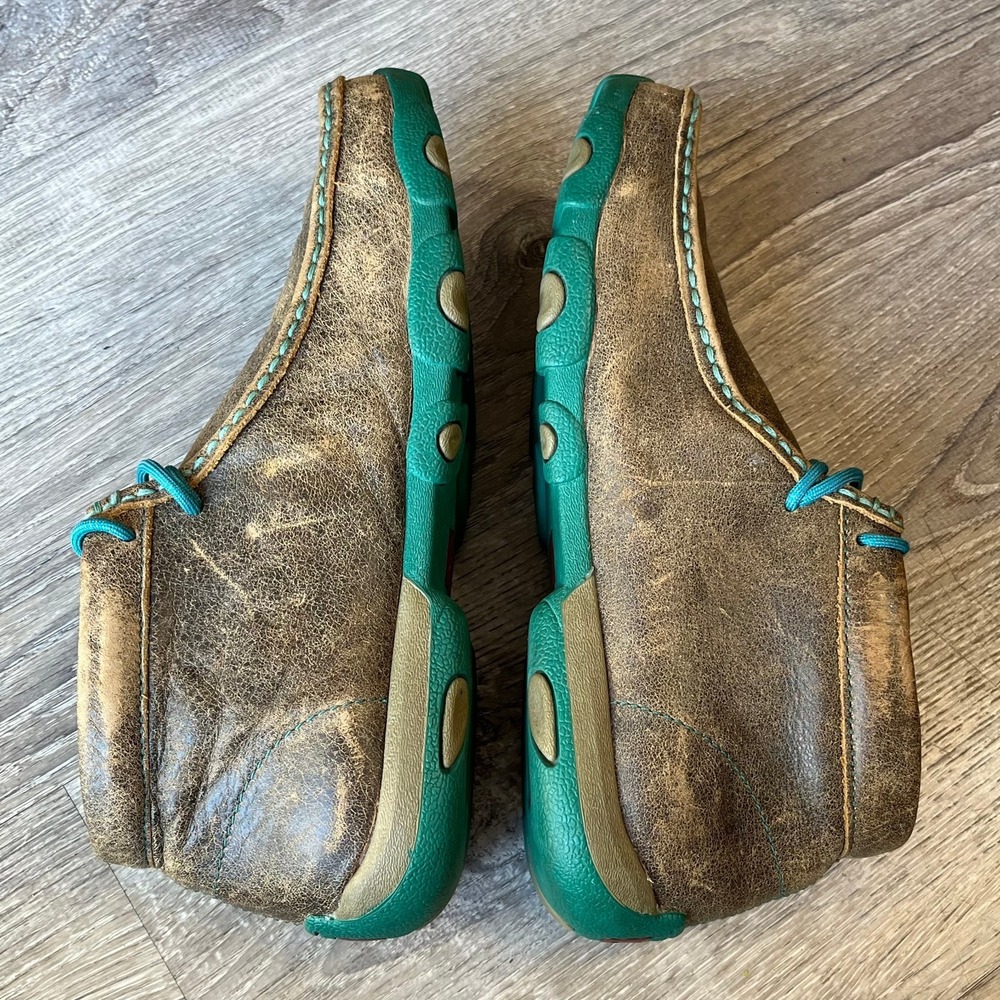 Twisted X Chukka Driving Moc Distressed Tan Bomber Leather Turquoise Womens 9 - Picture 4 of 9